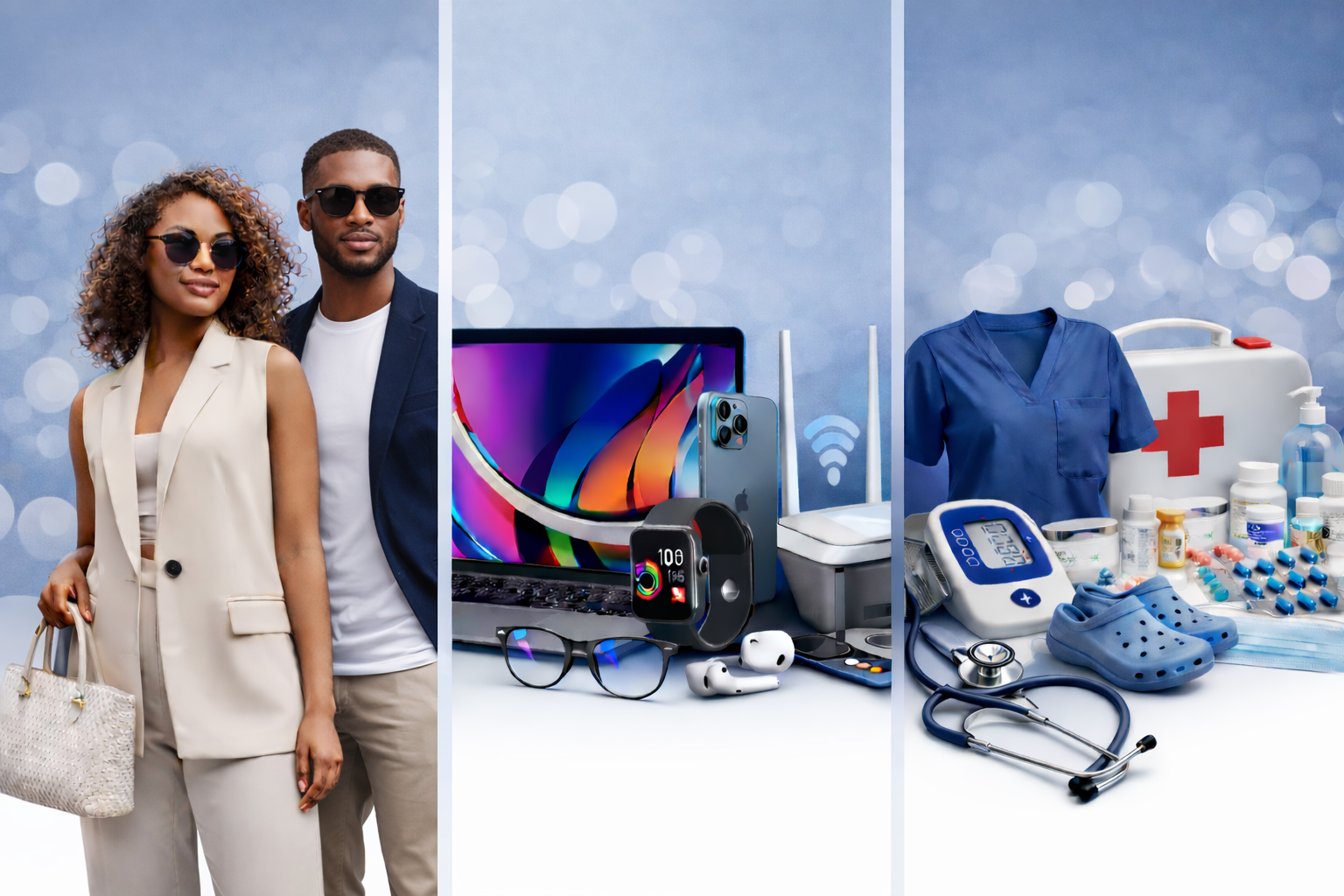 Fashion lifestyle, Electronics & Tech, Medical Supplies